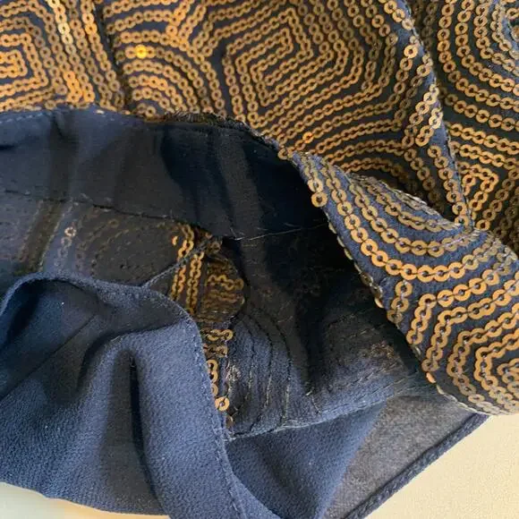 Free People Dress Women 6 Navy Gold Sequins Paris Rock Sleeveless Tie Front Mini - Picture 9 of 12